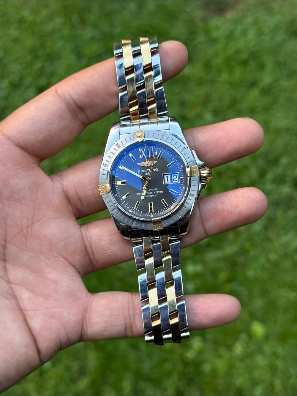 Breitling Windrider Cockpit 18k Gold automatic Men's Watch two tone daydate